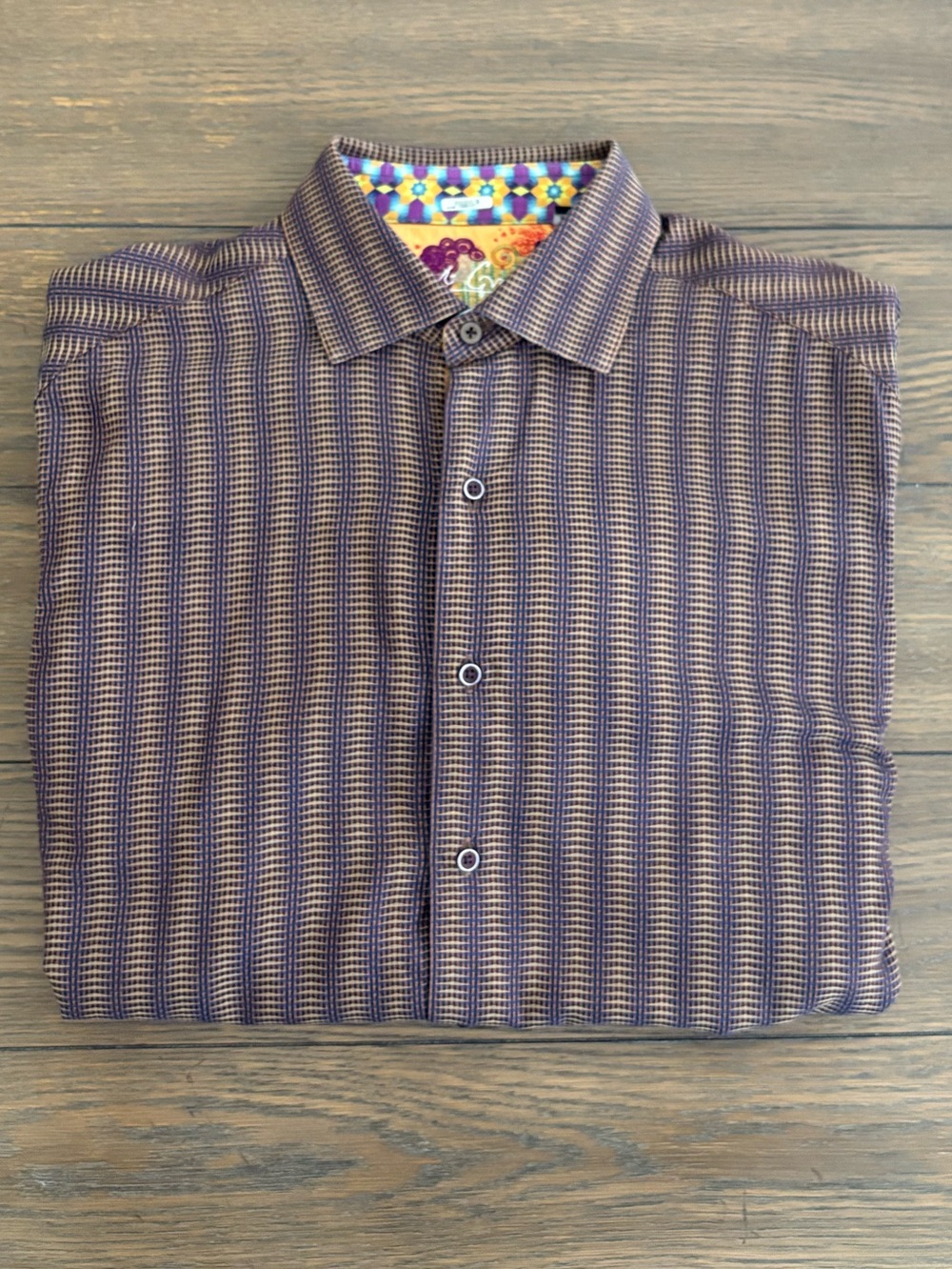 Robert Graham Brown and Blue Striped Button-Down Shirt Size M Great Condition